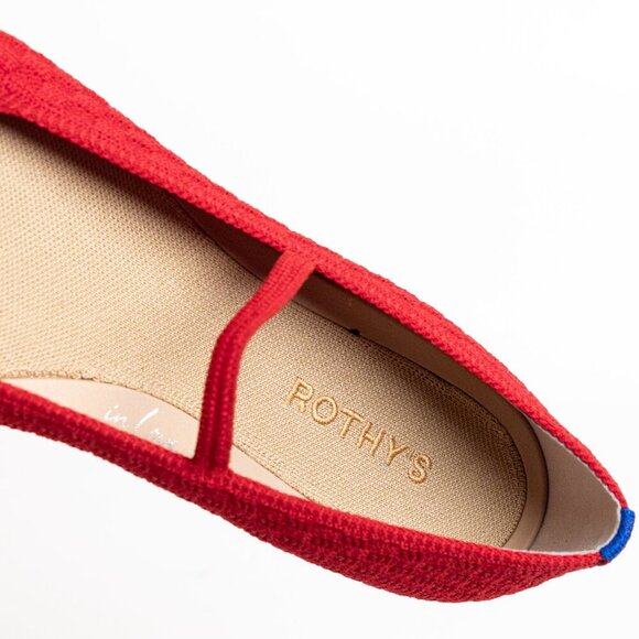 Rothys The Max Square Mary Jane Ballet Flats Red Crisp Basketweave - Picture 11 of 16
